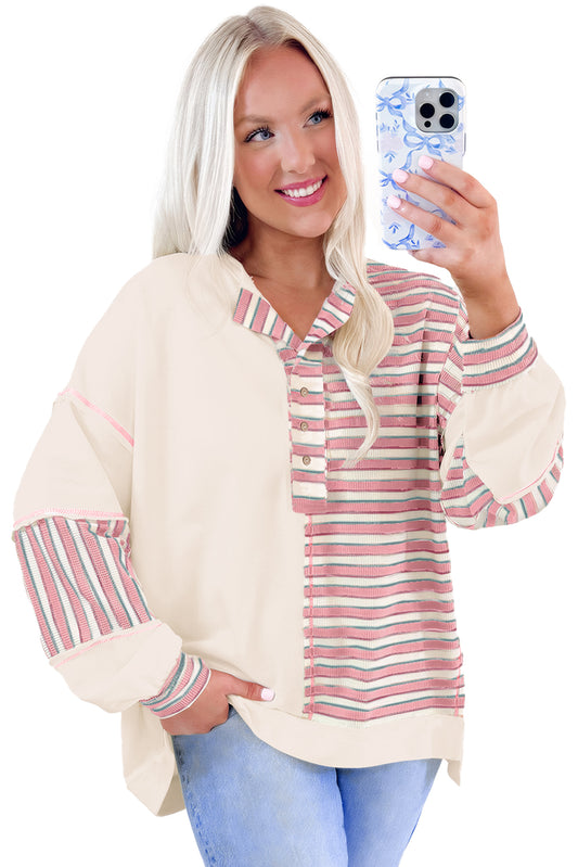 Pink Striped Oversized Pullover Top