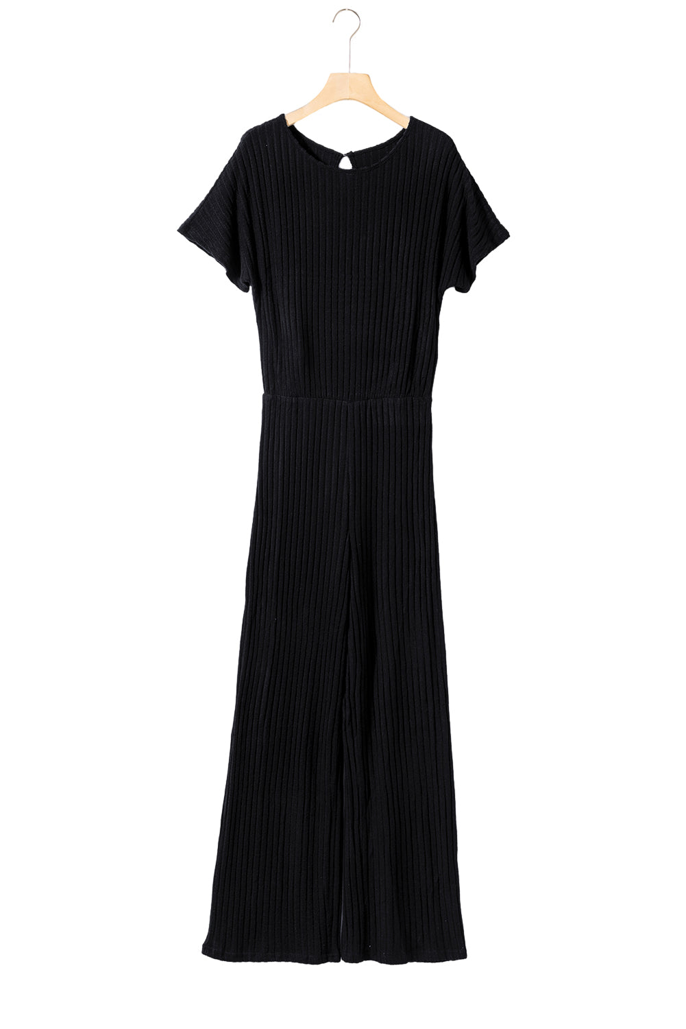 Blue Ribbed Short Sleeve Wide Leg Jumpsuit