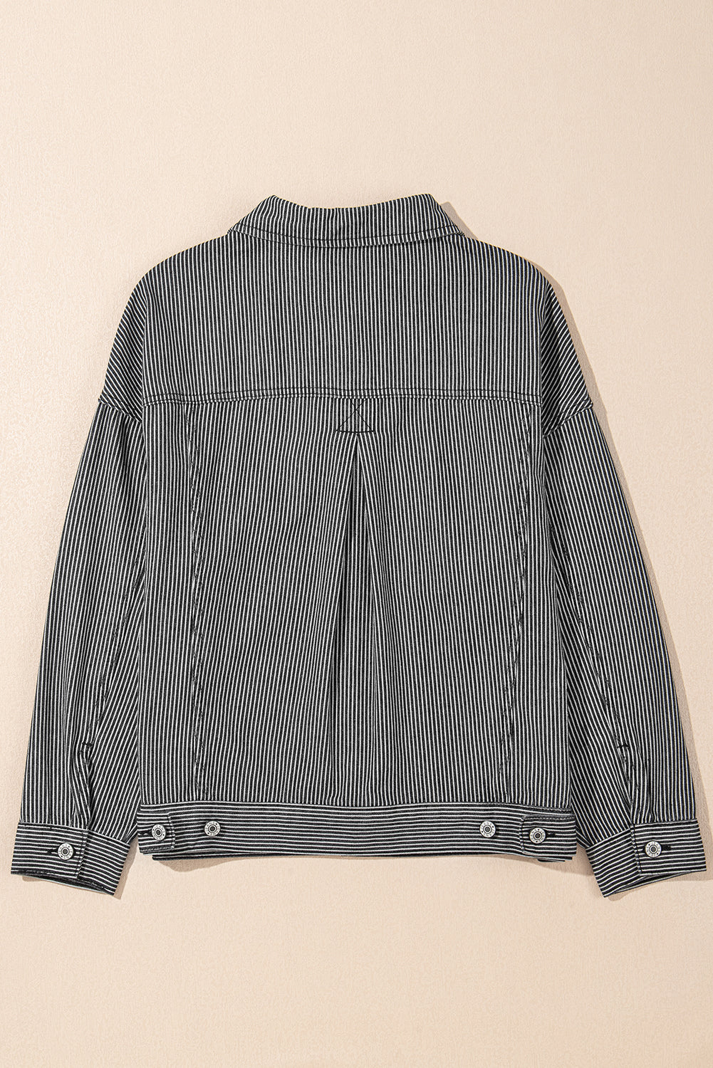 Sky Blue Stripe Washed Oversized Pocketed Denim Jacket
