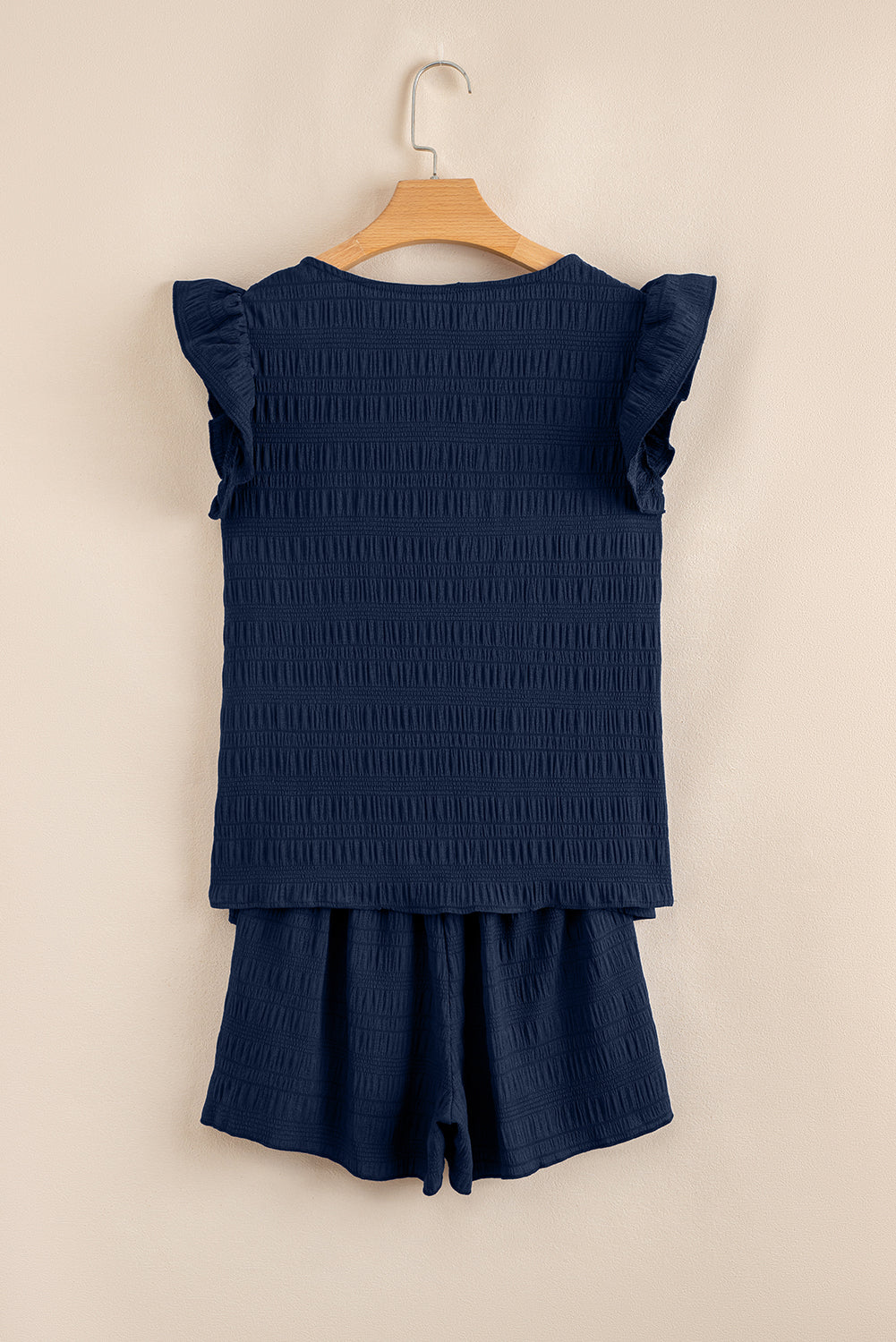 Dirty Blue Ruffle Top and Shirred High Waist Shorts Set