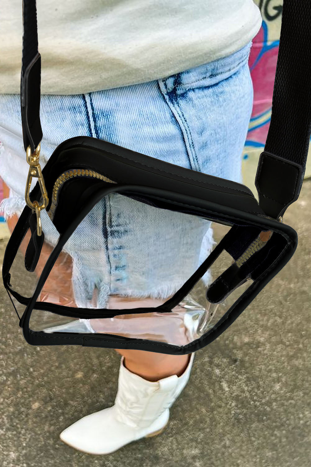 White PU Leather Strap Clear PVC Crossbody Bag