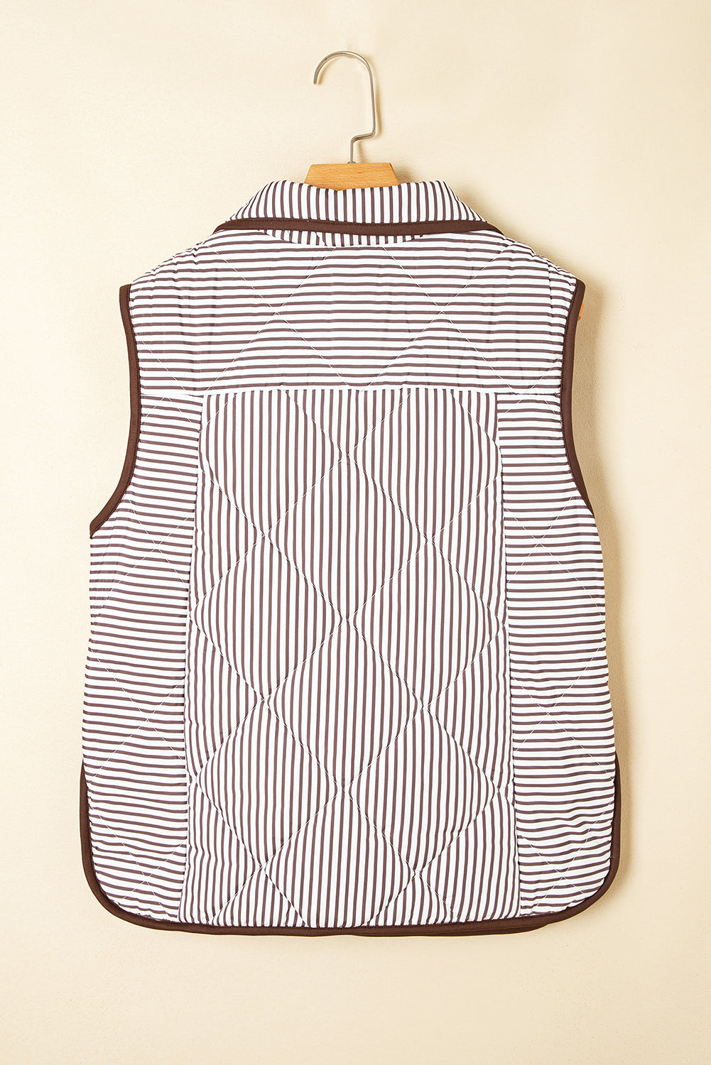 Brown Striped Snap Button Winter Vest
