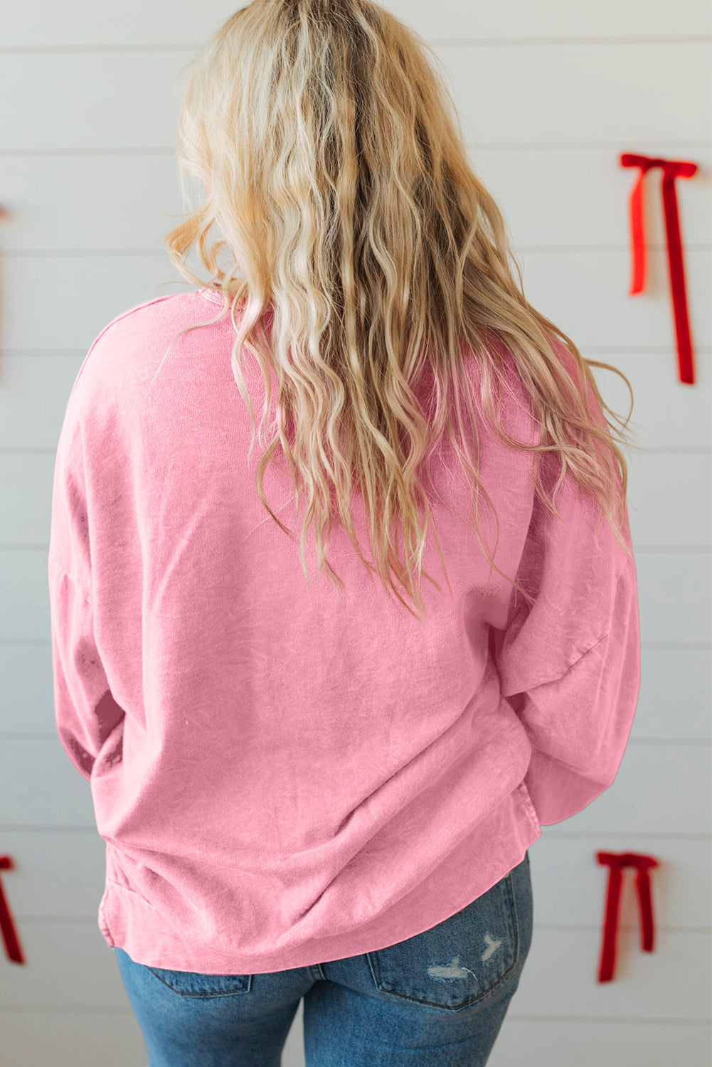 Pink Bowknot Patchwork Plus Size Top