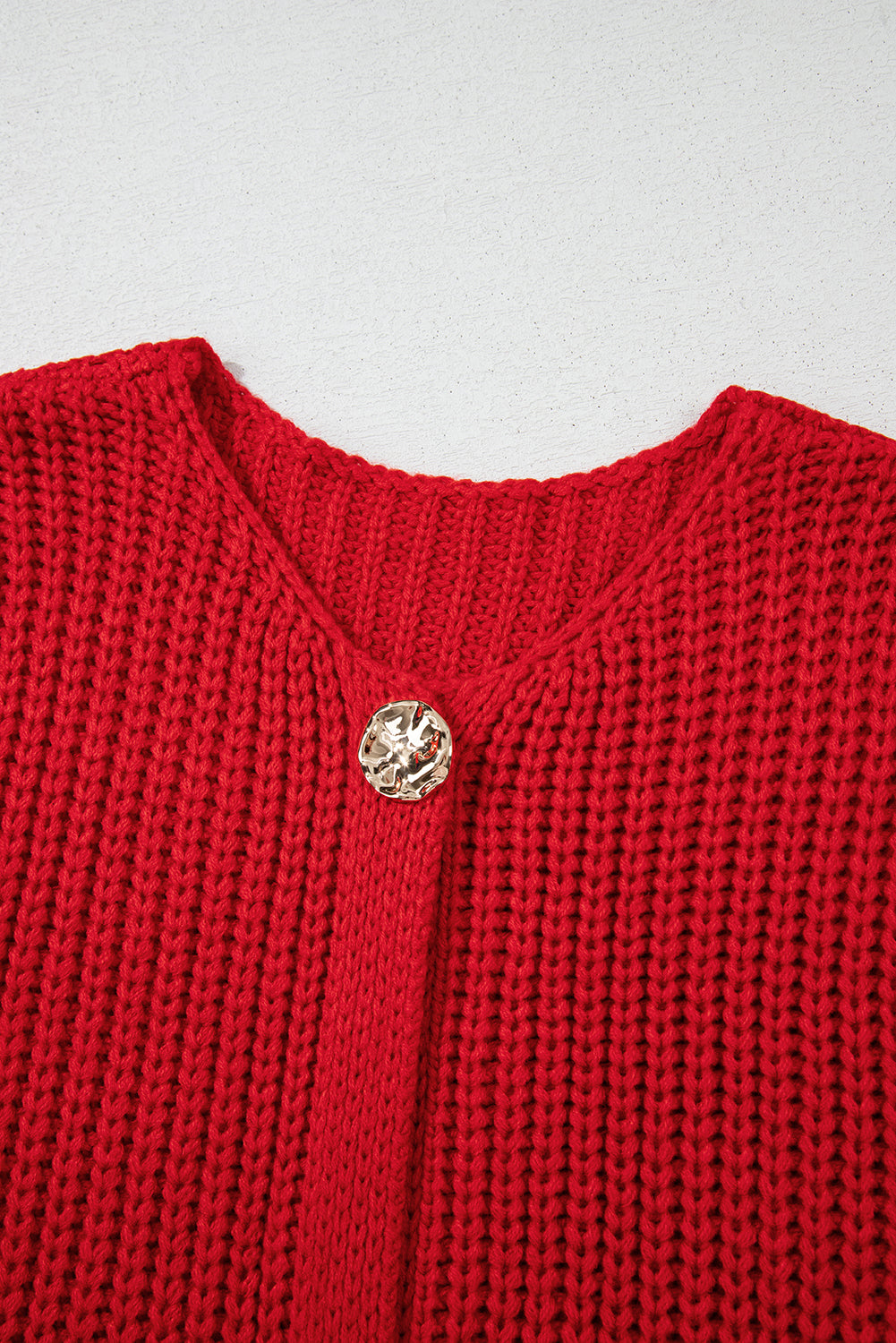 Red Solid Textured Knit Side Pockets Buttoned Sweater Vest