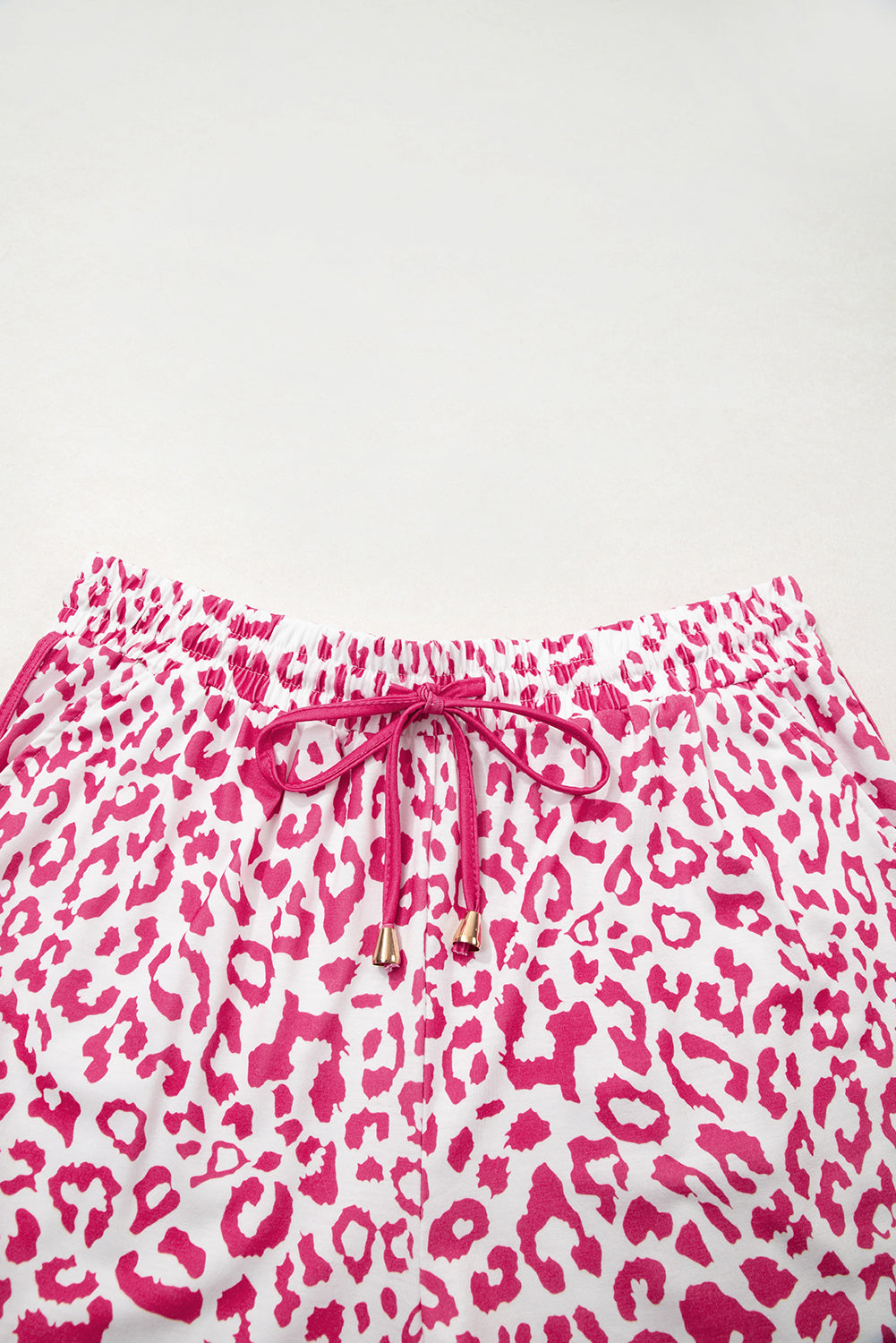 White Leopard Elastic Waist Lace up Casual Shorts