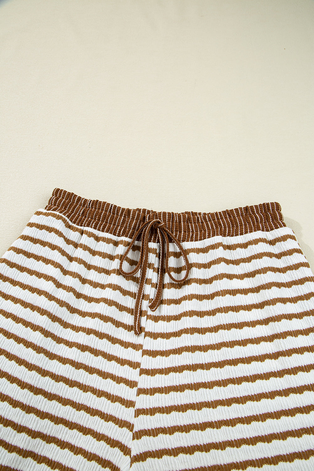 Khaki Stripe Pullover Top and Drawstring Pants Set