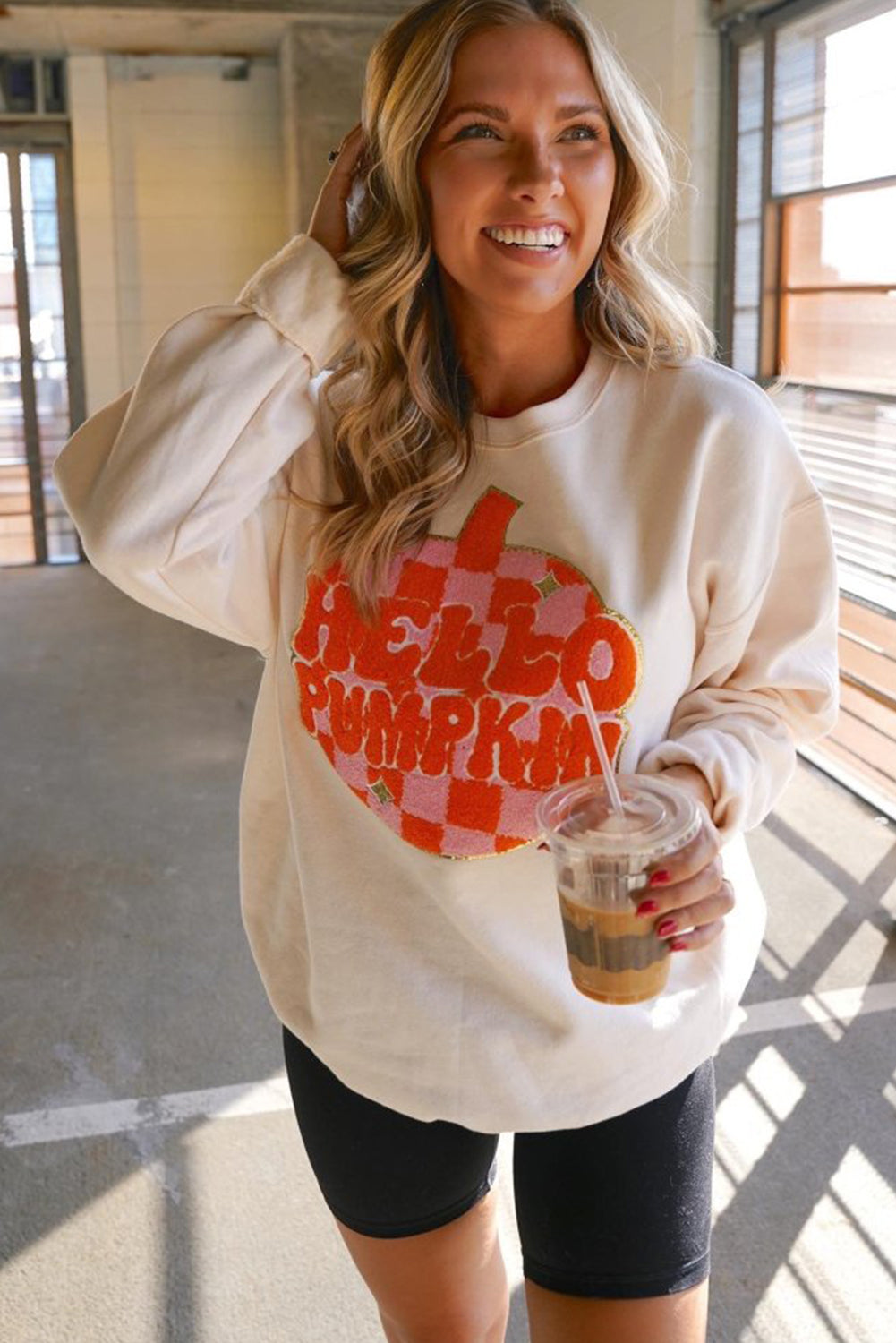 Hello Pumpkin Patched Pullover Sweatshirt