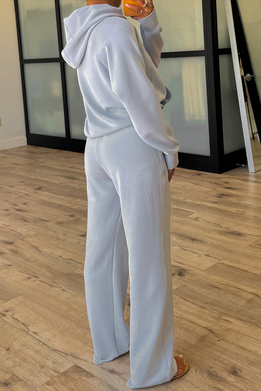 Blue Half Zip Thumbhole Sleeve Hoodie Active Pants 2pcs Outfit