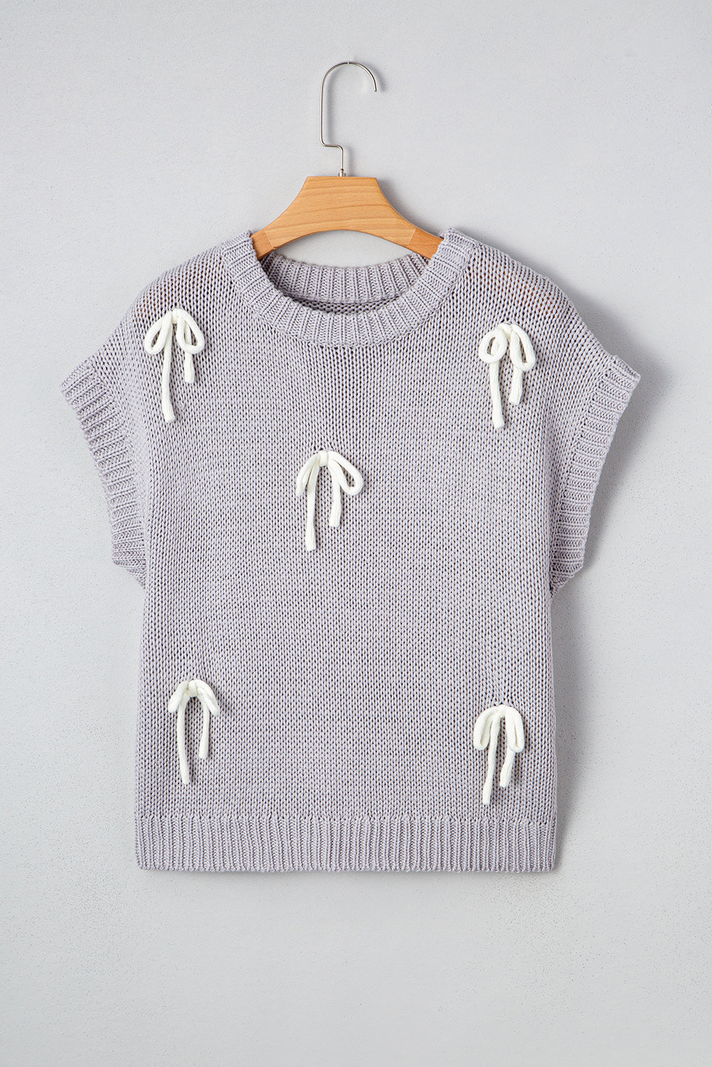 Light Grey Bowknot Cap Sleeve Sweater