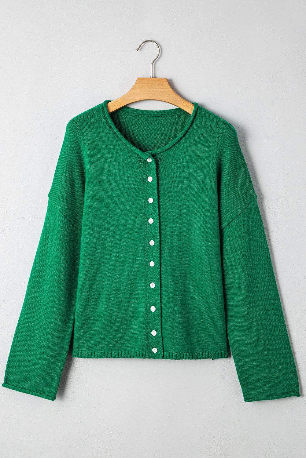 Green Solid Color Knit Cardigan