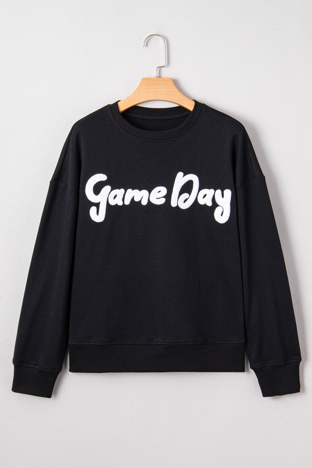 Black Game Day Letter Patched Drop Shoulder Sweatshirt