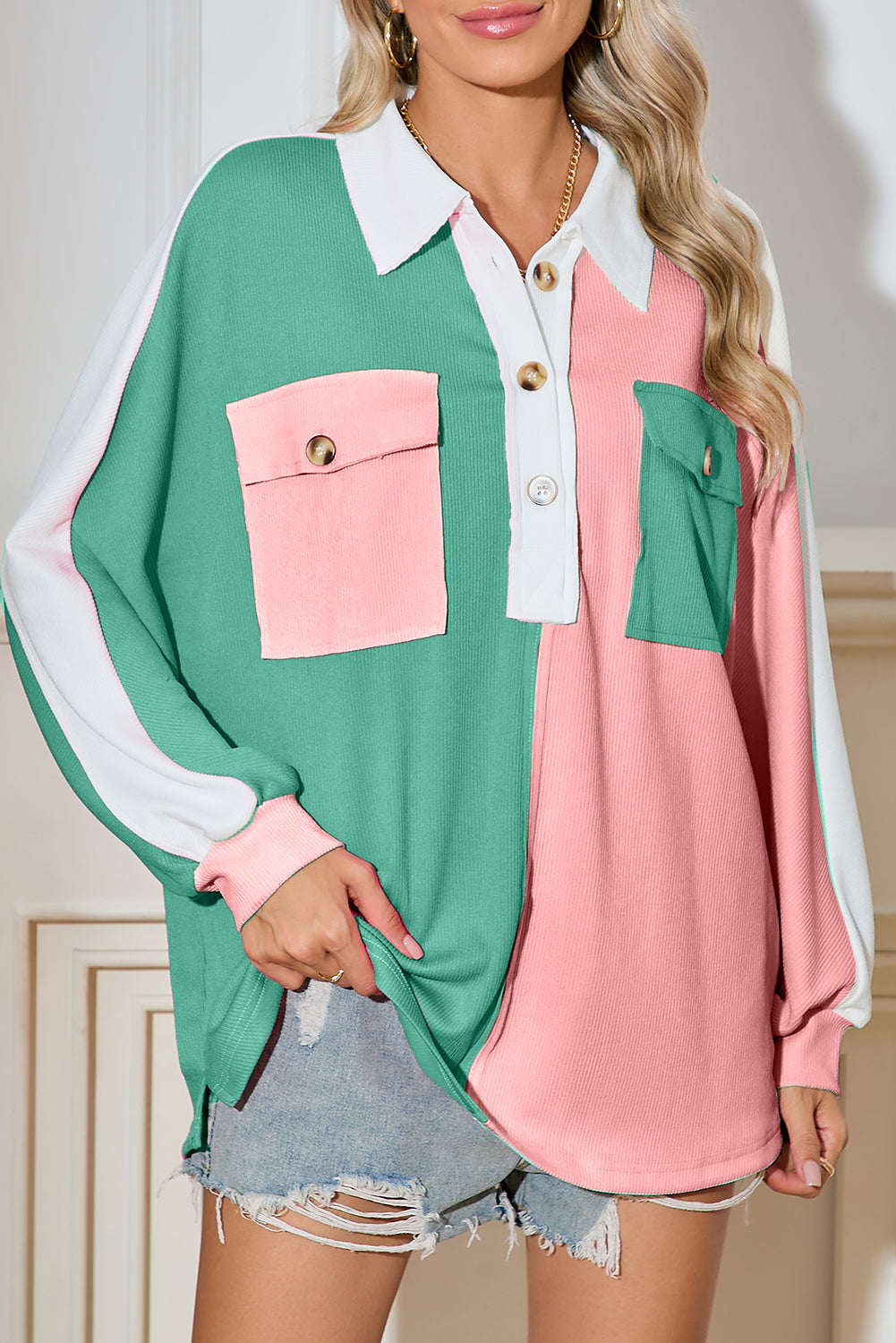 Oversized Henley Sweatshirt
