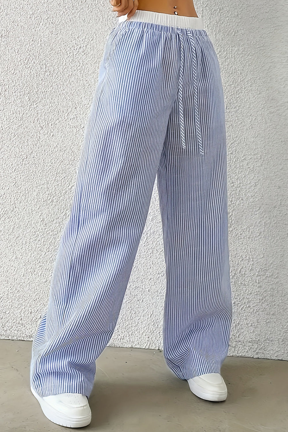 Sky Blue Striped High Waist Pants