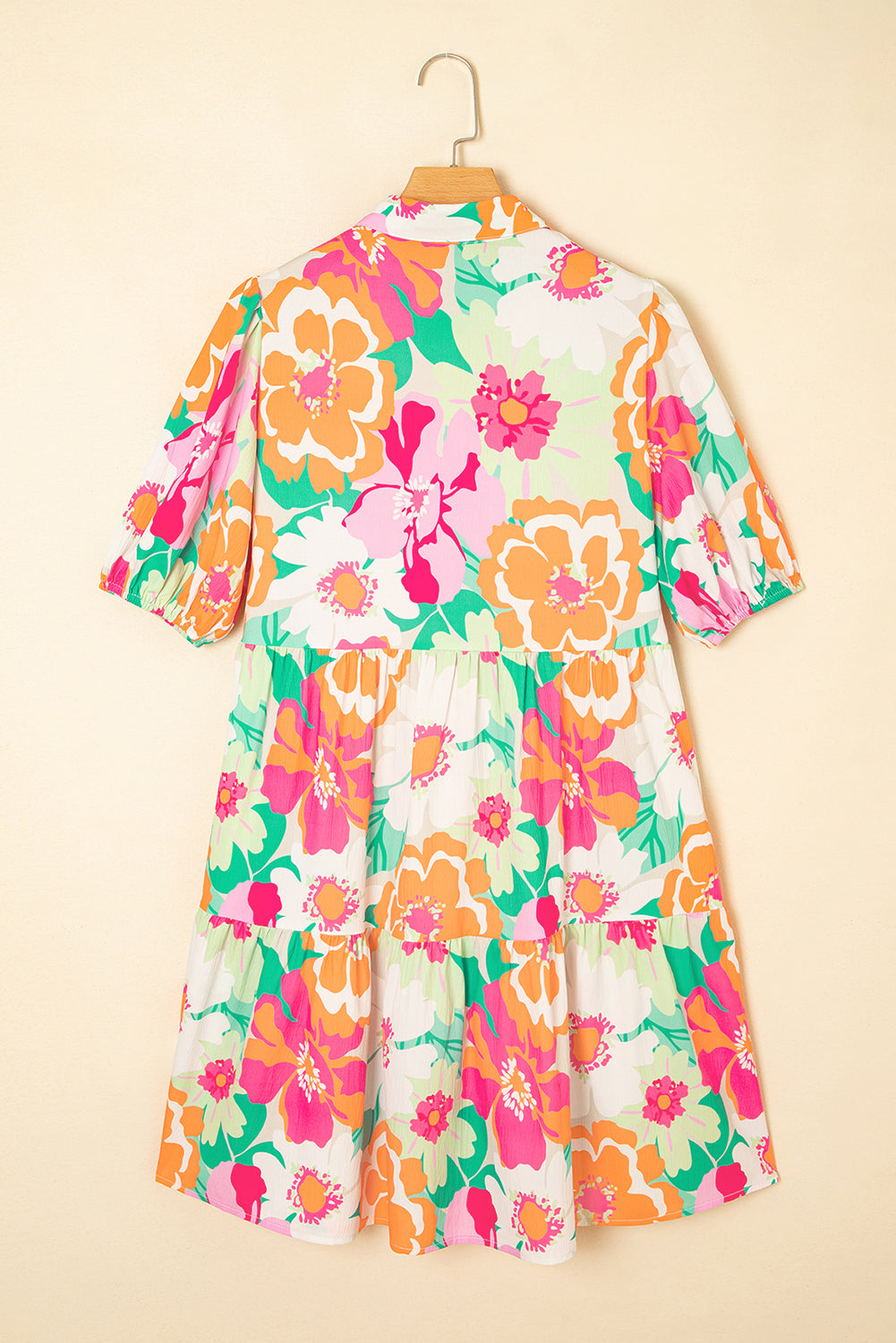 Green Floral Puff Sleeve Dress