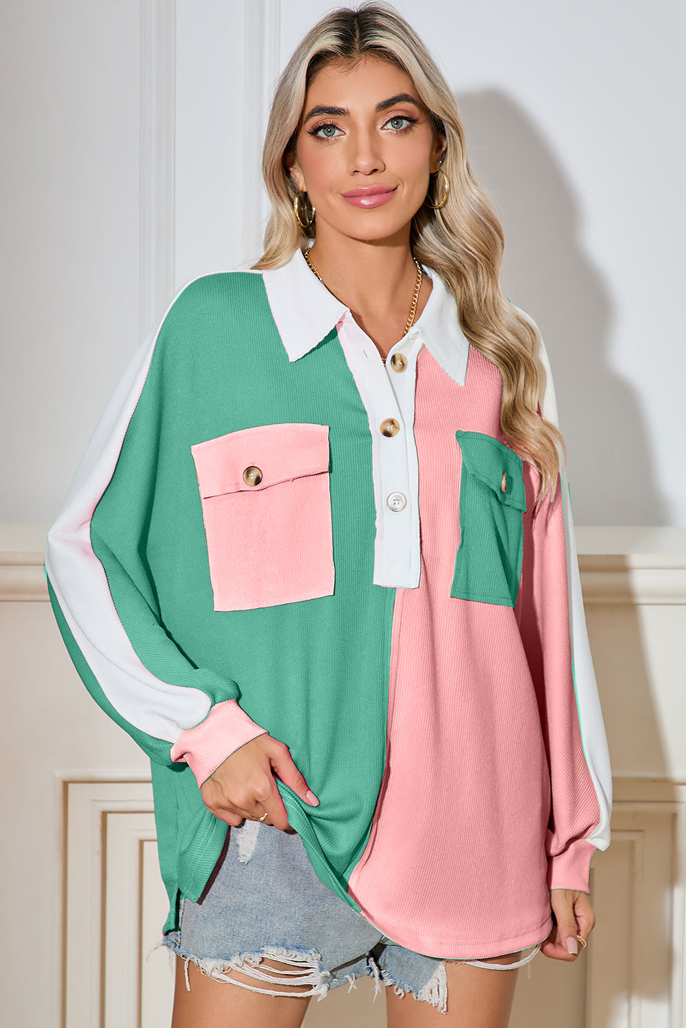 Oversized Henley Sweatshirt