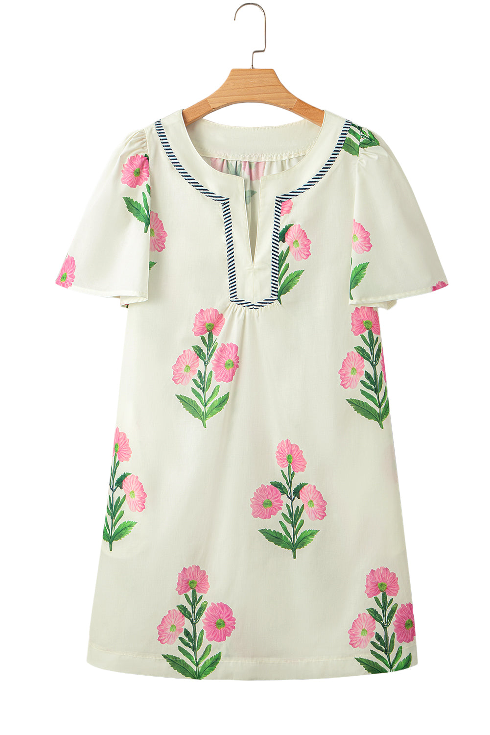 Short Sleeve Split Neck Floral Mini Dress