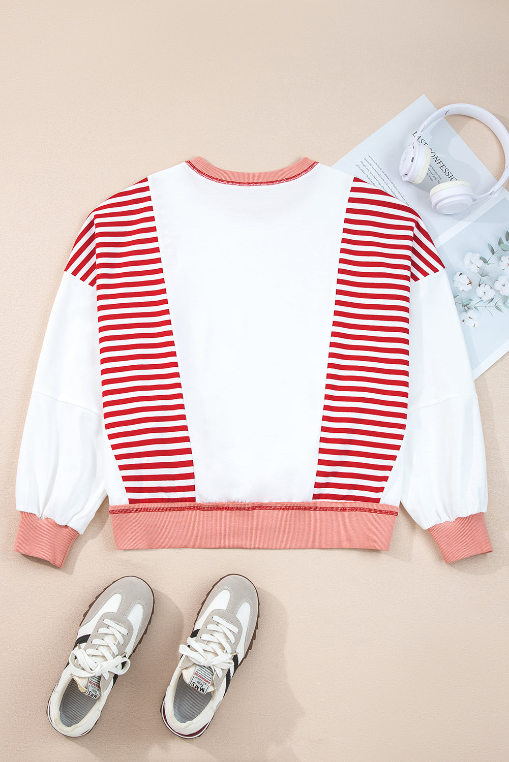 Red Striped Colorblock Oversized Sweatshirt