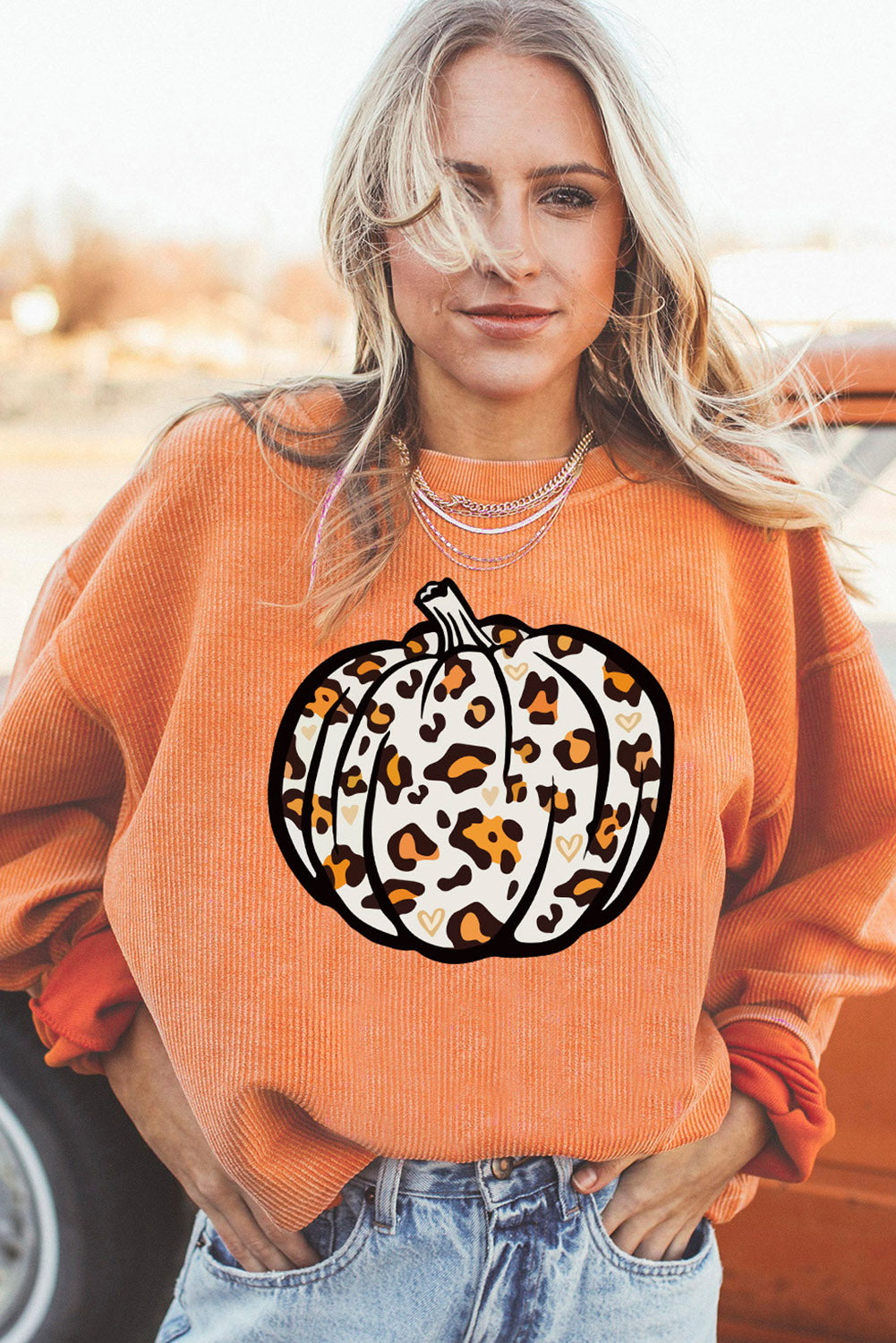 Orange Leopard Pumpkin Graphic Sweatshirt
