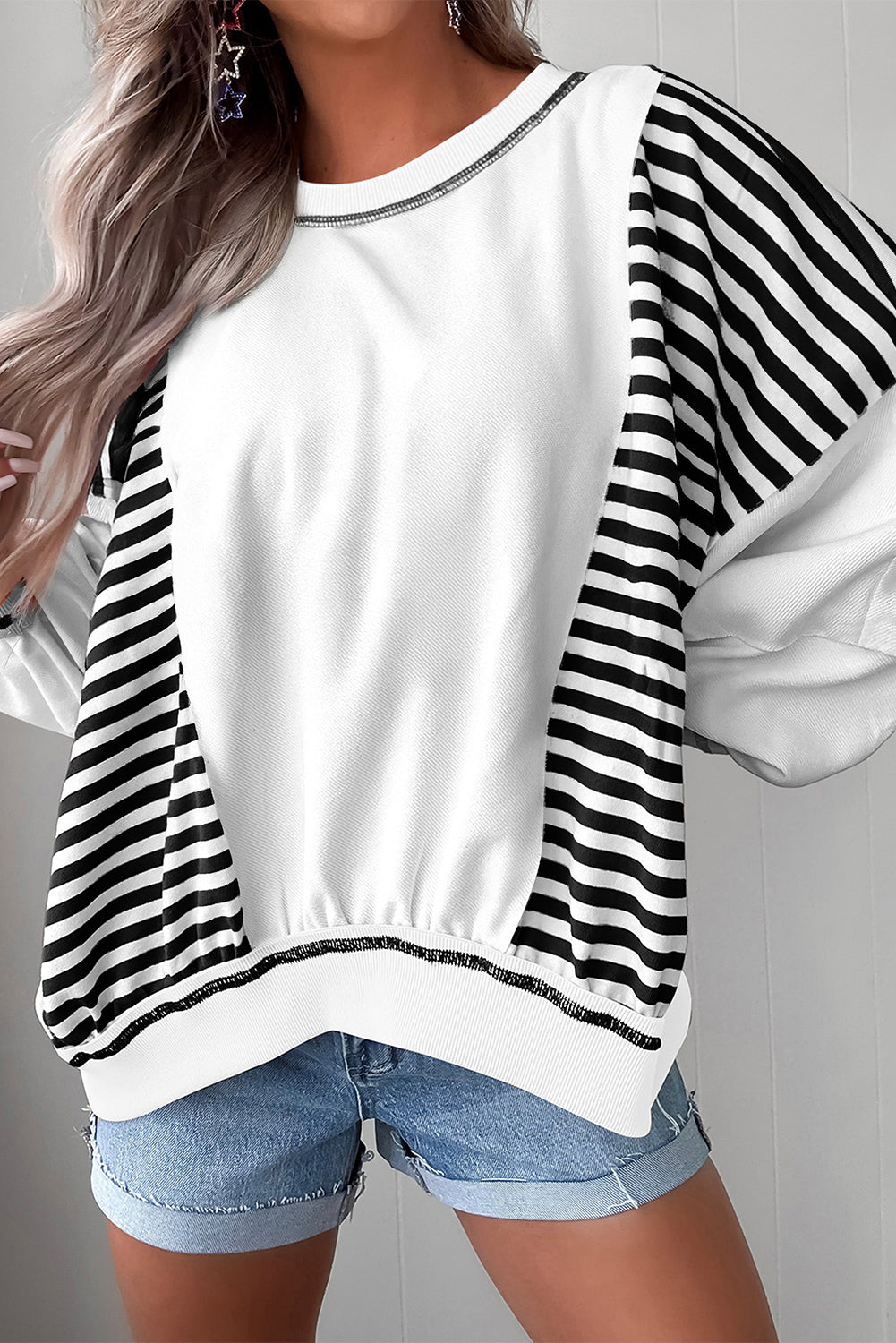 Red Striped Colorblock Oversized Sweatshirt