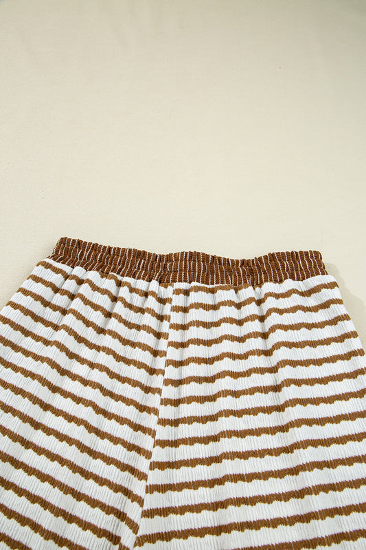 Khaki Stripe Pullover Top and Drawstring Pants Set