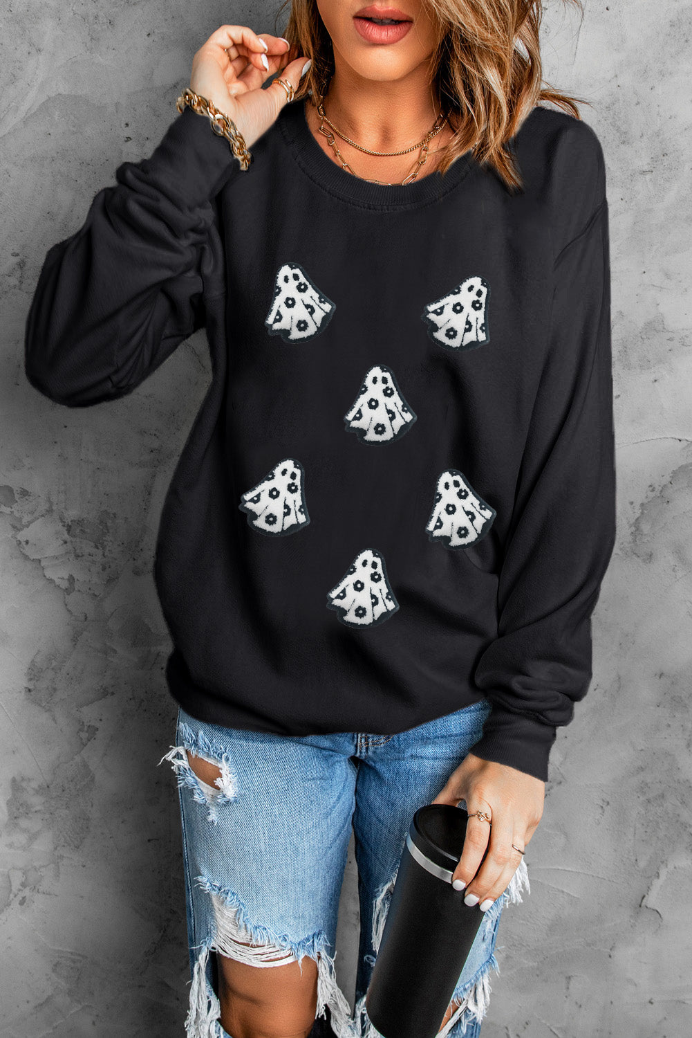 Black Halloween Ghost  Pullover Sweatshirt