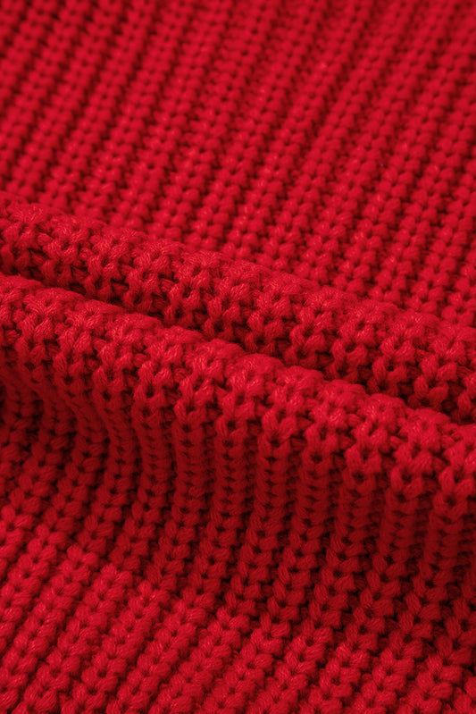 Red Solid Textured Knit Side Pockets Buttoned Sweater Vest
