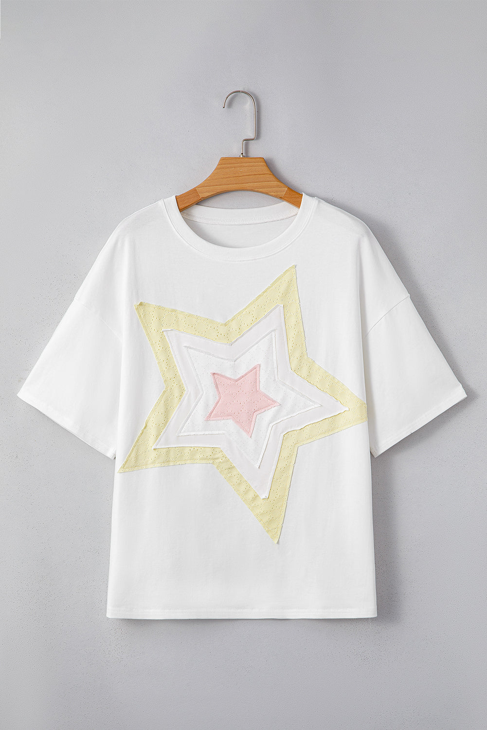 White Star Patched Drop Shoulder Half Sleeve Loose Tee