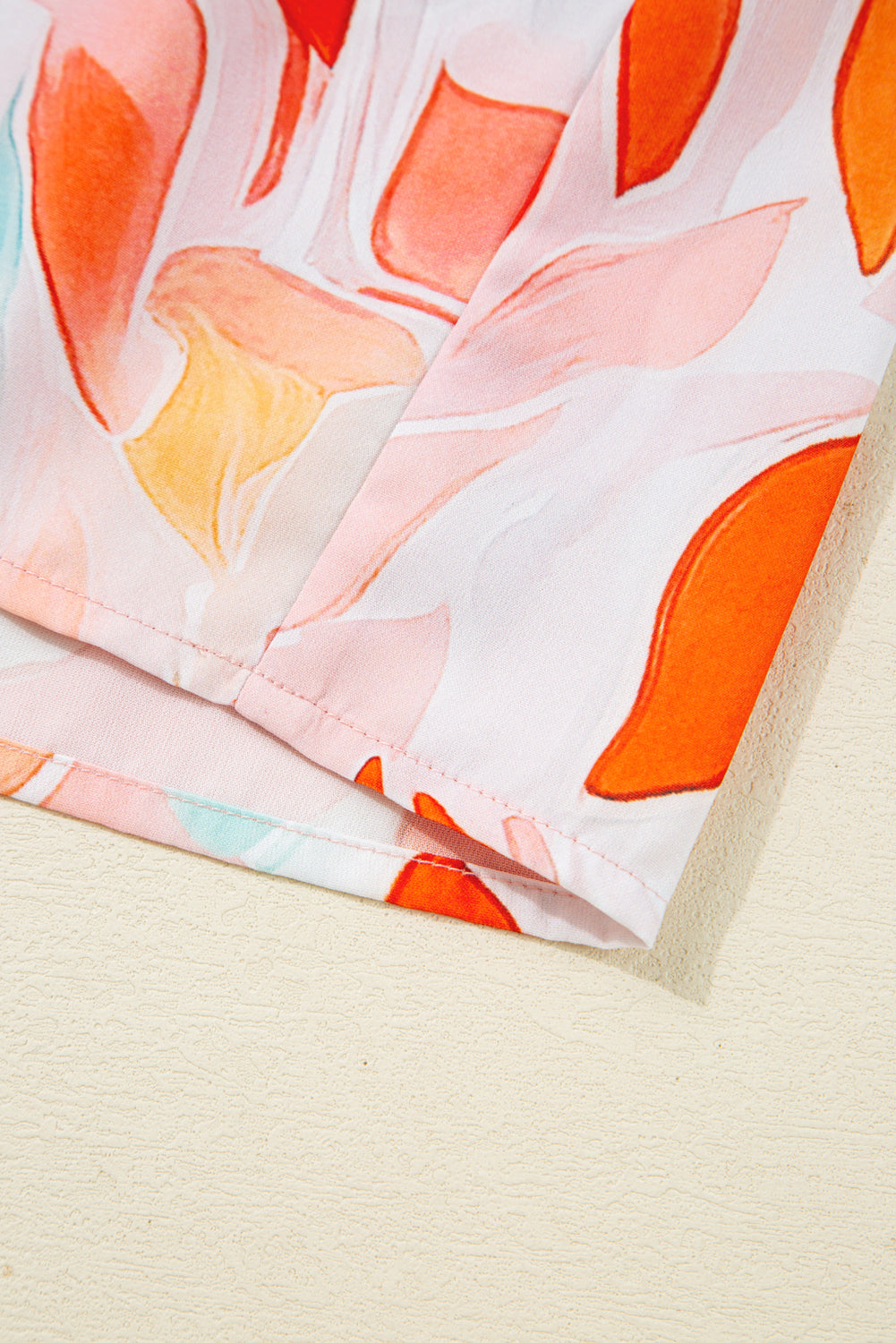 Orange Abstract Print Split Neck Long Sleeve Dress