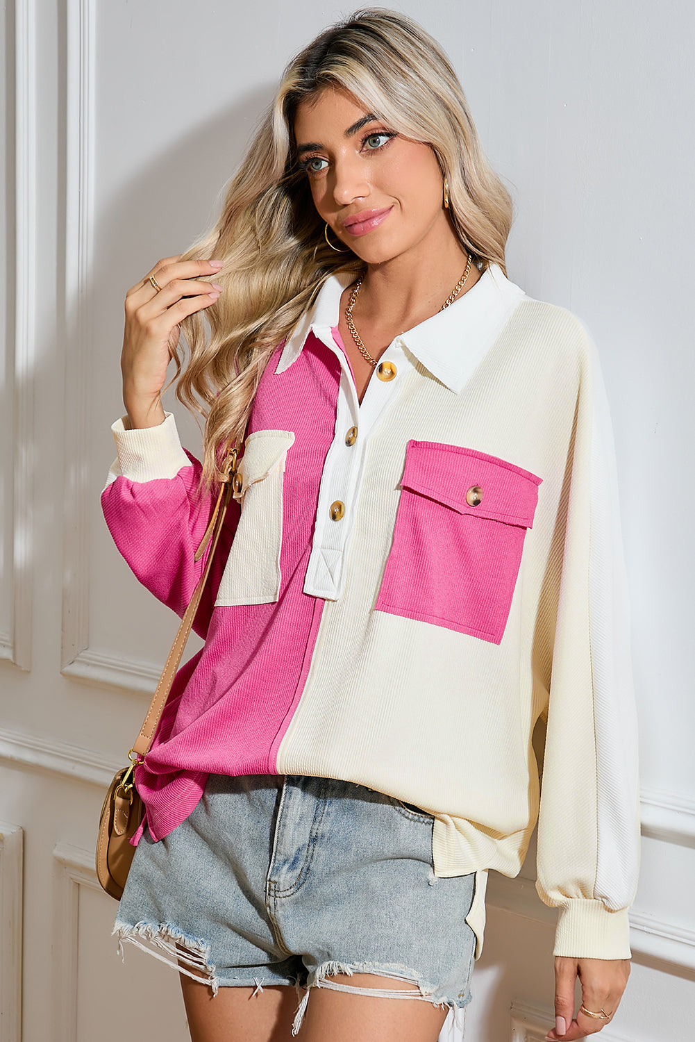Oversized Henley Sweatshirt