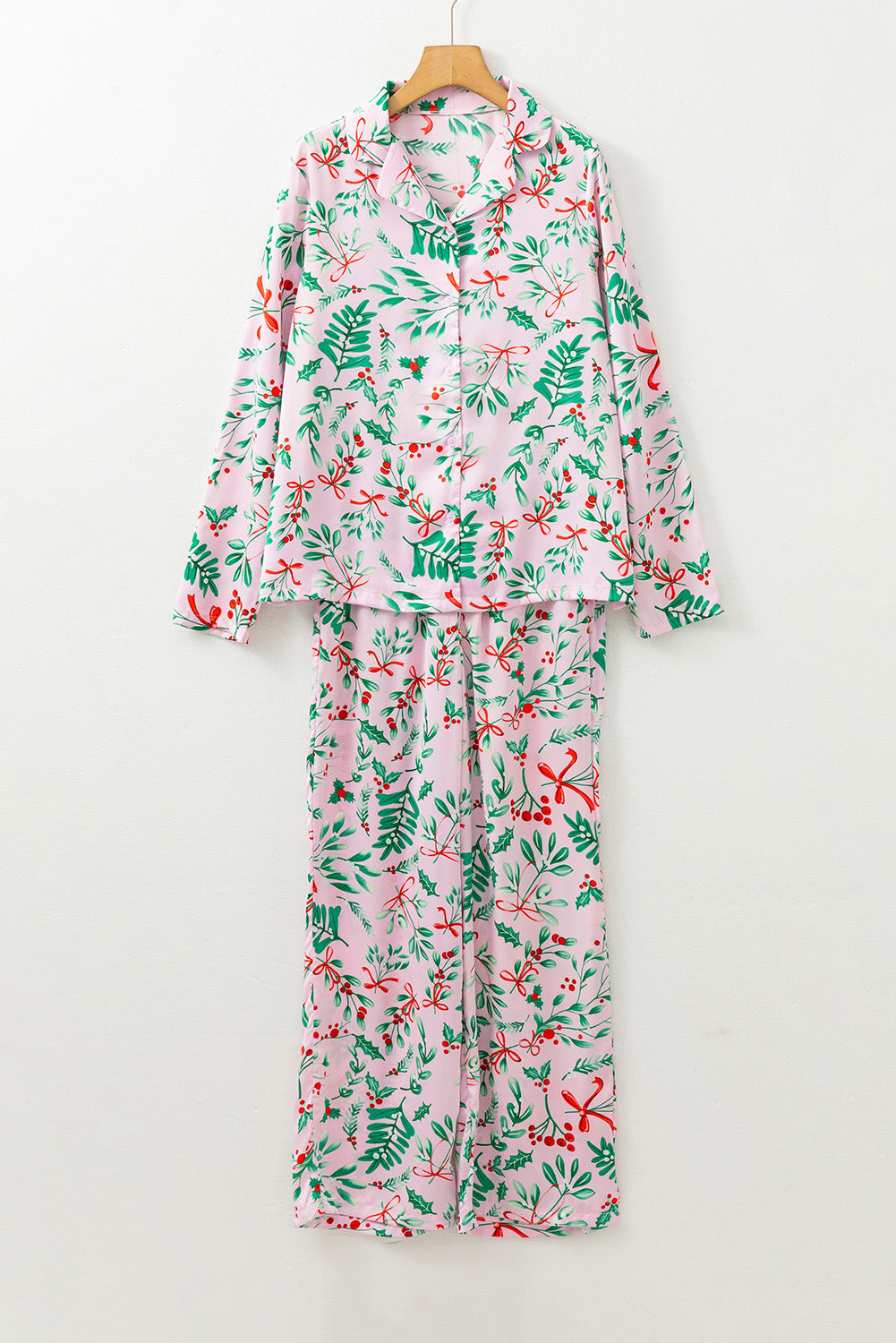Pink Plants Shirt Pants Pajama Set