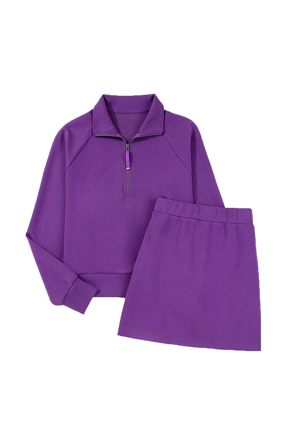 Pink Half Zip Pullover Mini Skirt 2pcs Outfit