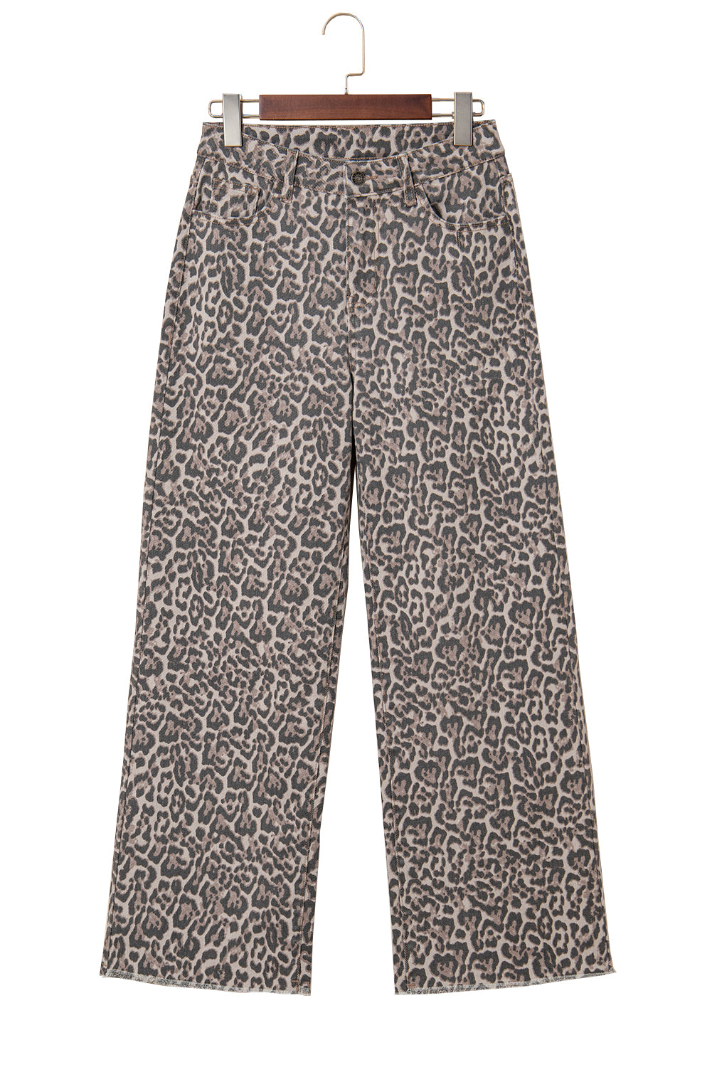 Brown Leopard High Waist Frayed Jeans