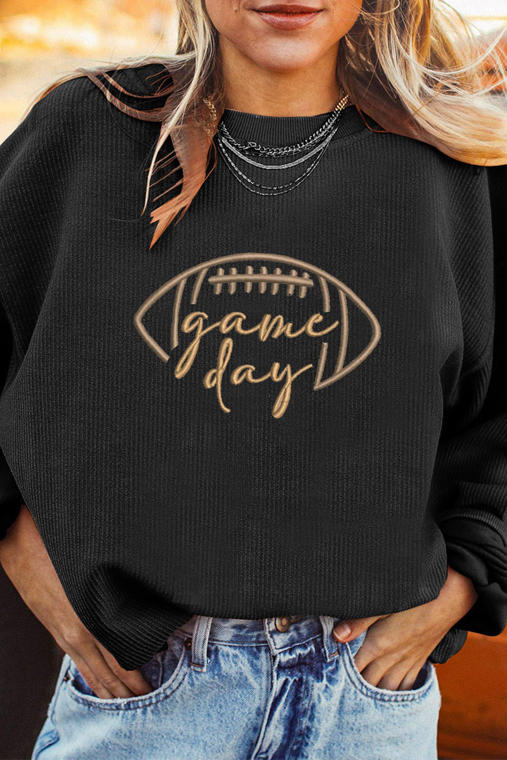 Black Football Drop Shoulder Game Day Sweatshirt