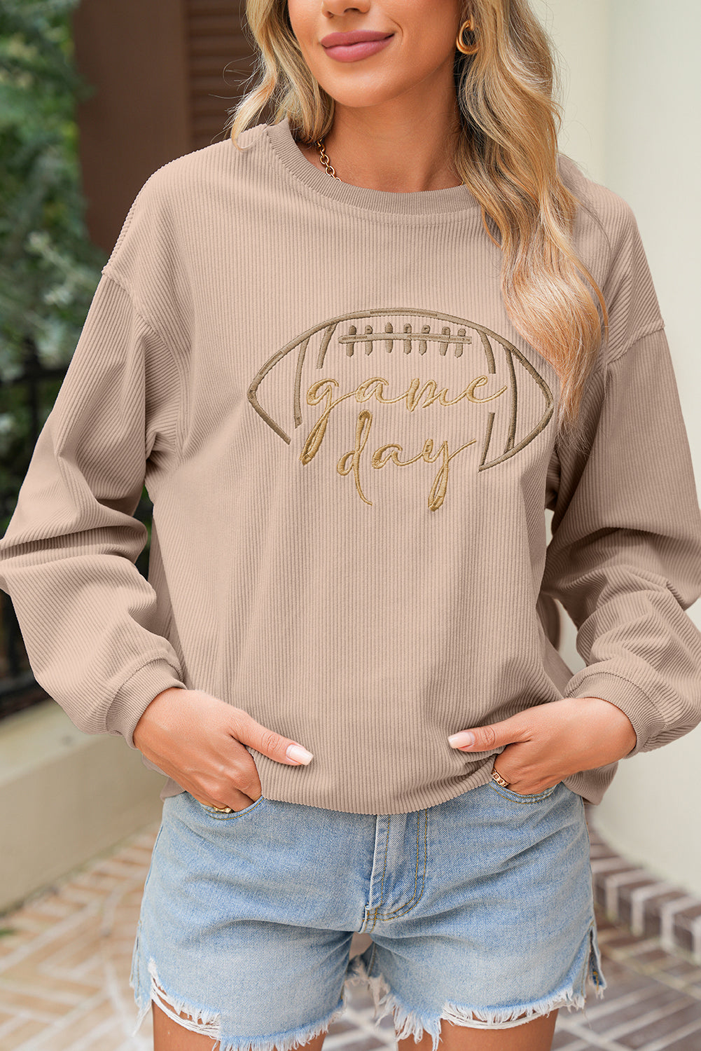 Black Football Drop Shoulder Game Day Sweatshirt