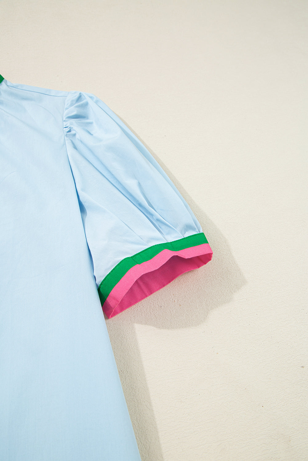 Striped Pop of Color V Neck Puff Sleeve Mini Dress