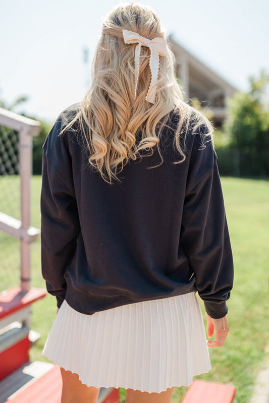 Black Game Day Letter Patched Drop Shoulder Sweatshirt
