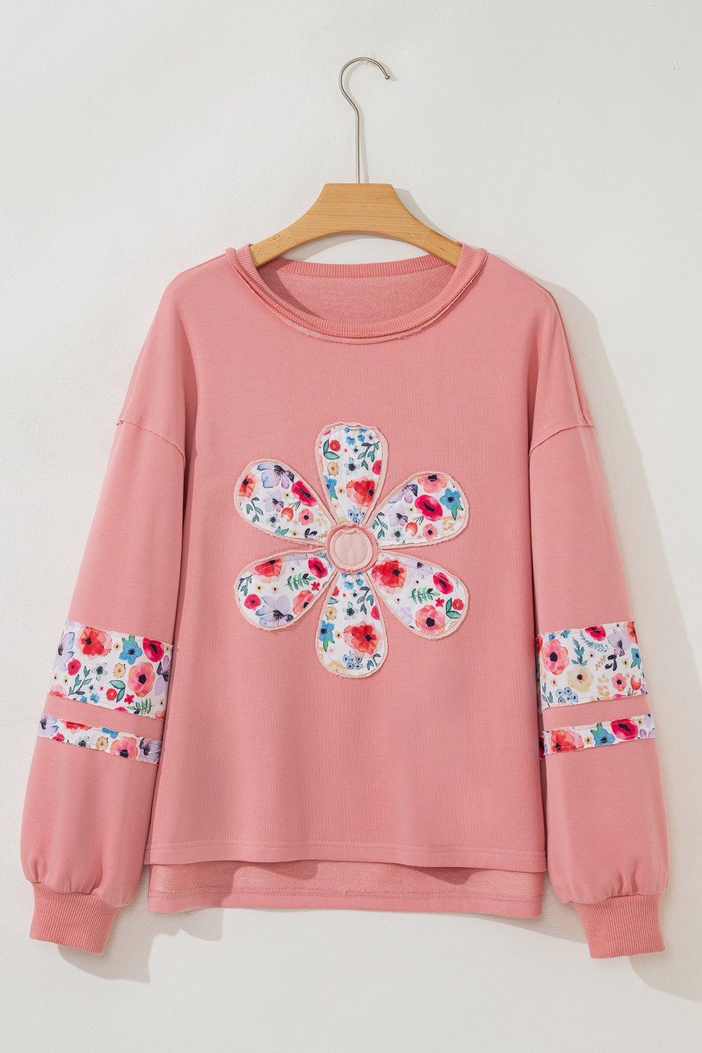 Peach Blossom Flower Drop Sleeve Pullover Sweatshirt