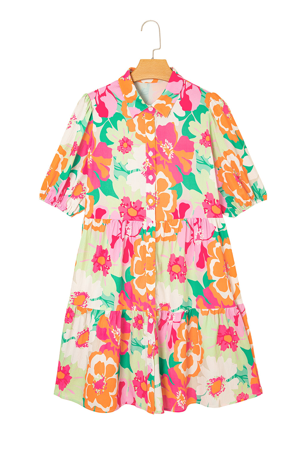 Green Floral Puff Sleeve Dress