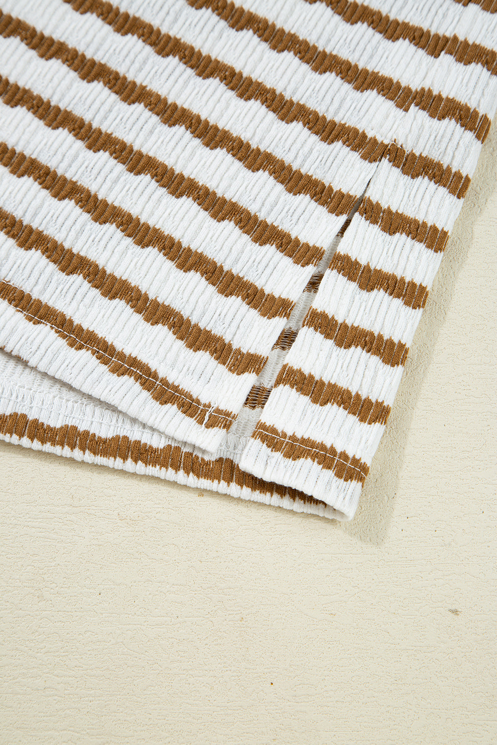 Khaki Stripe Pullover Top and Drawstring Pants Set