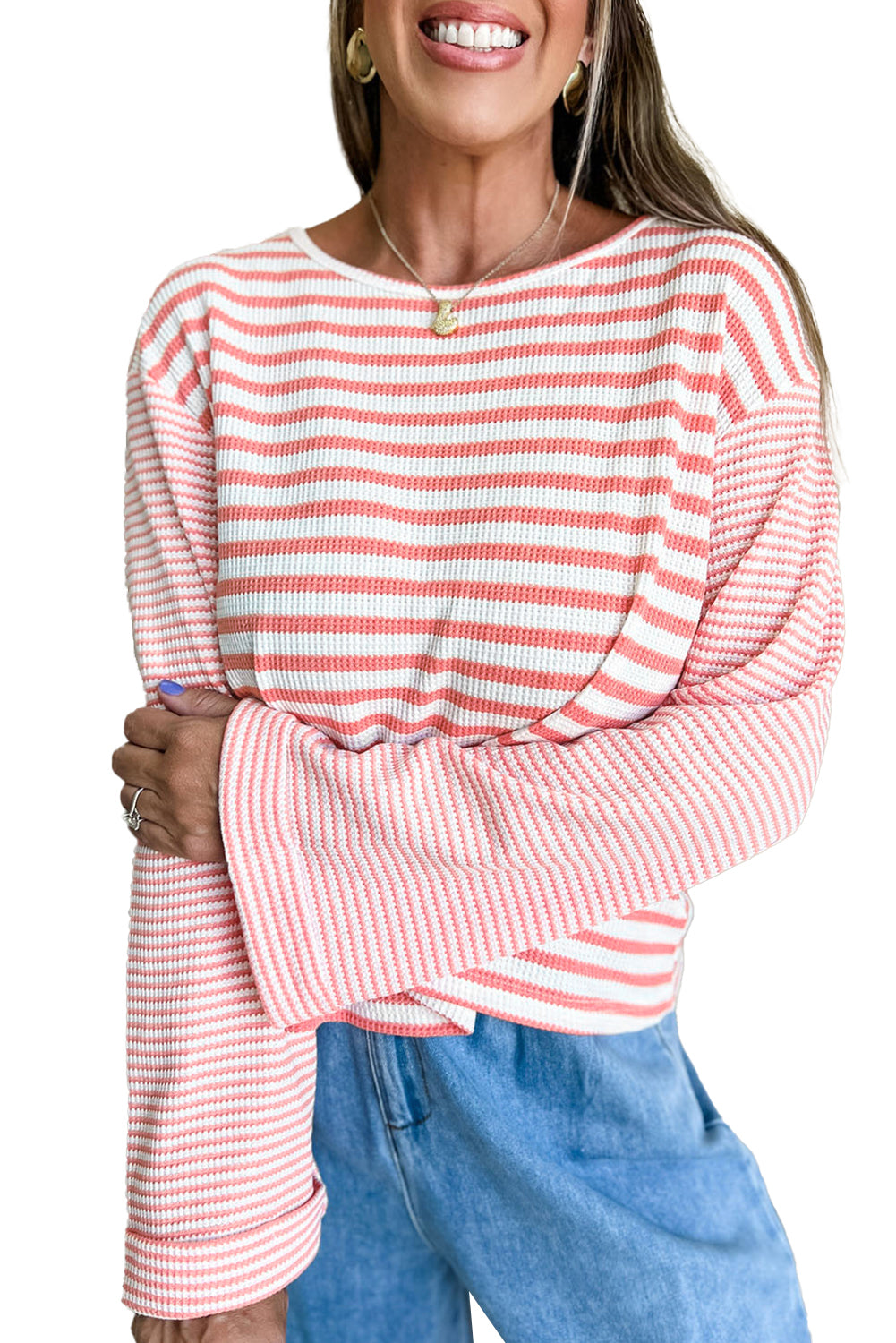 Pink Striped Drop Sleeve Top