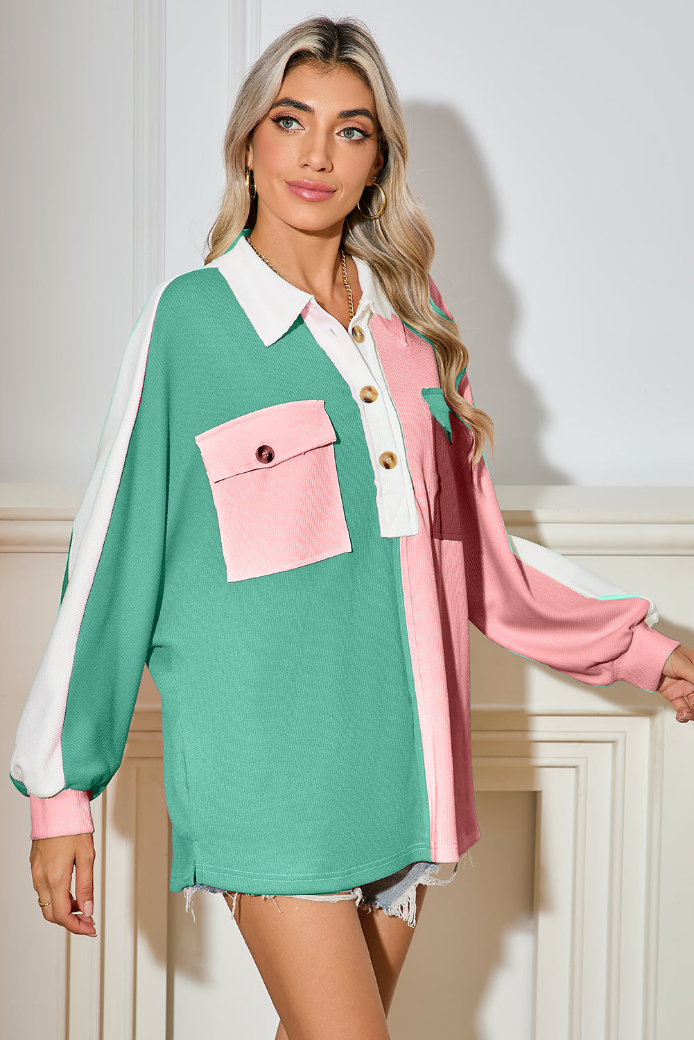 Oversized Henley Sweatshirt