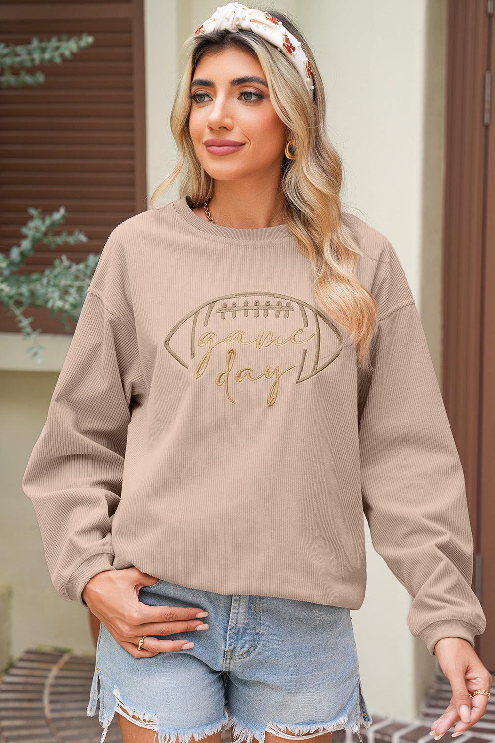 Black Football Drop Shoulder Game Day Sweatshirt