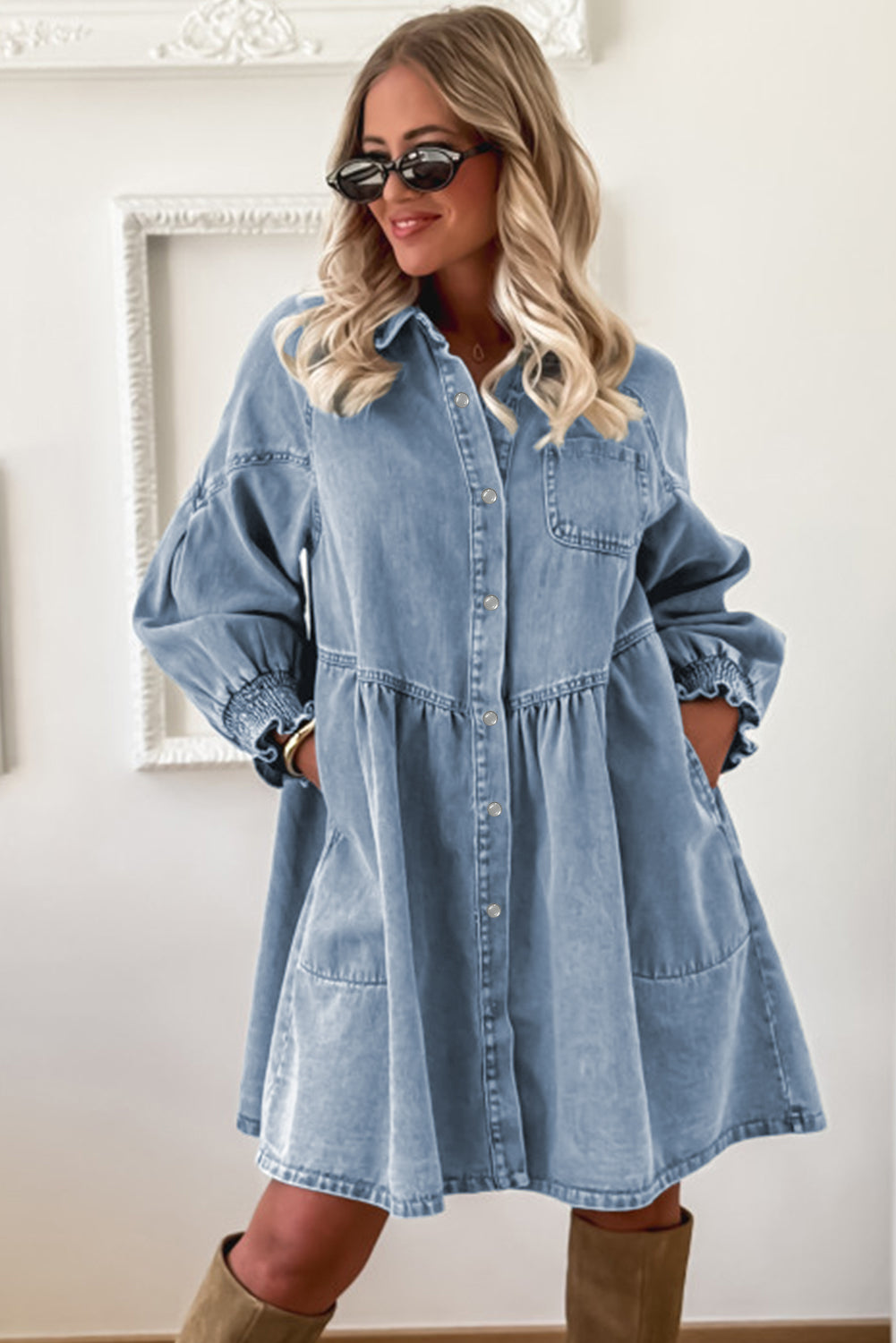 Blue Shirt Mini Dress