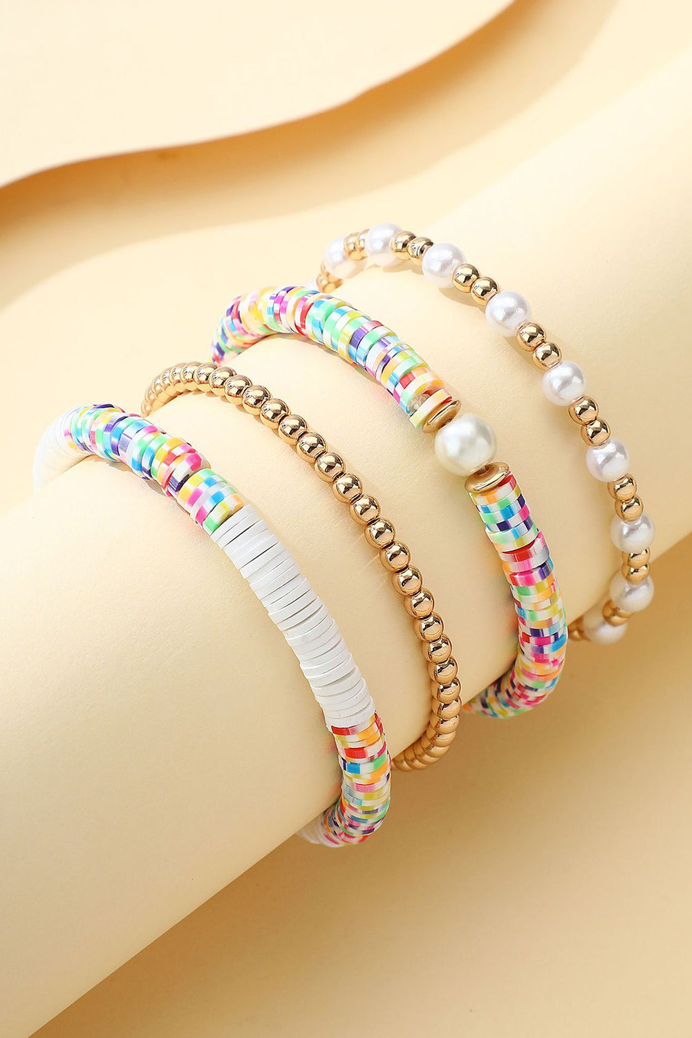 Gold Pearl Colorful Stackable Bracelet Set