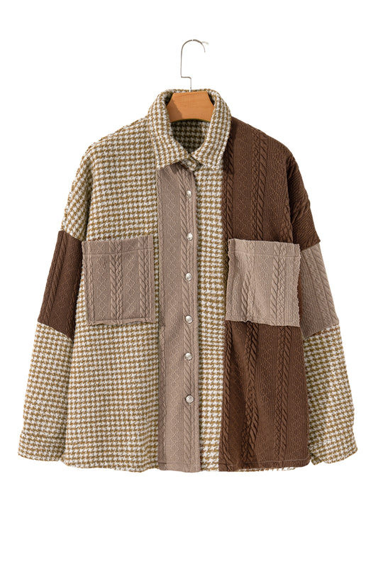 Khaki Textured Patchwork Loose Shacket