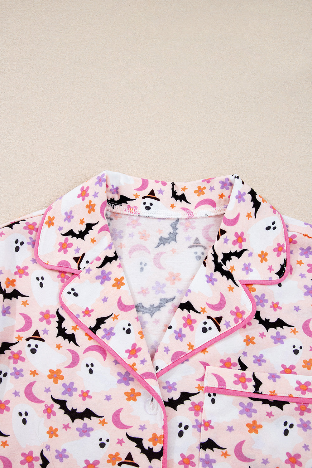 Pink Ghost Print Long Pajama Set