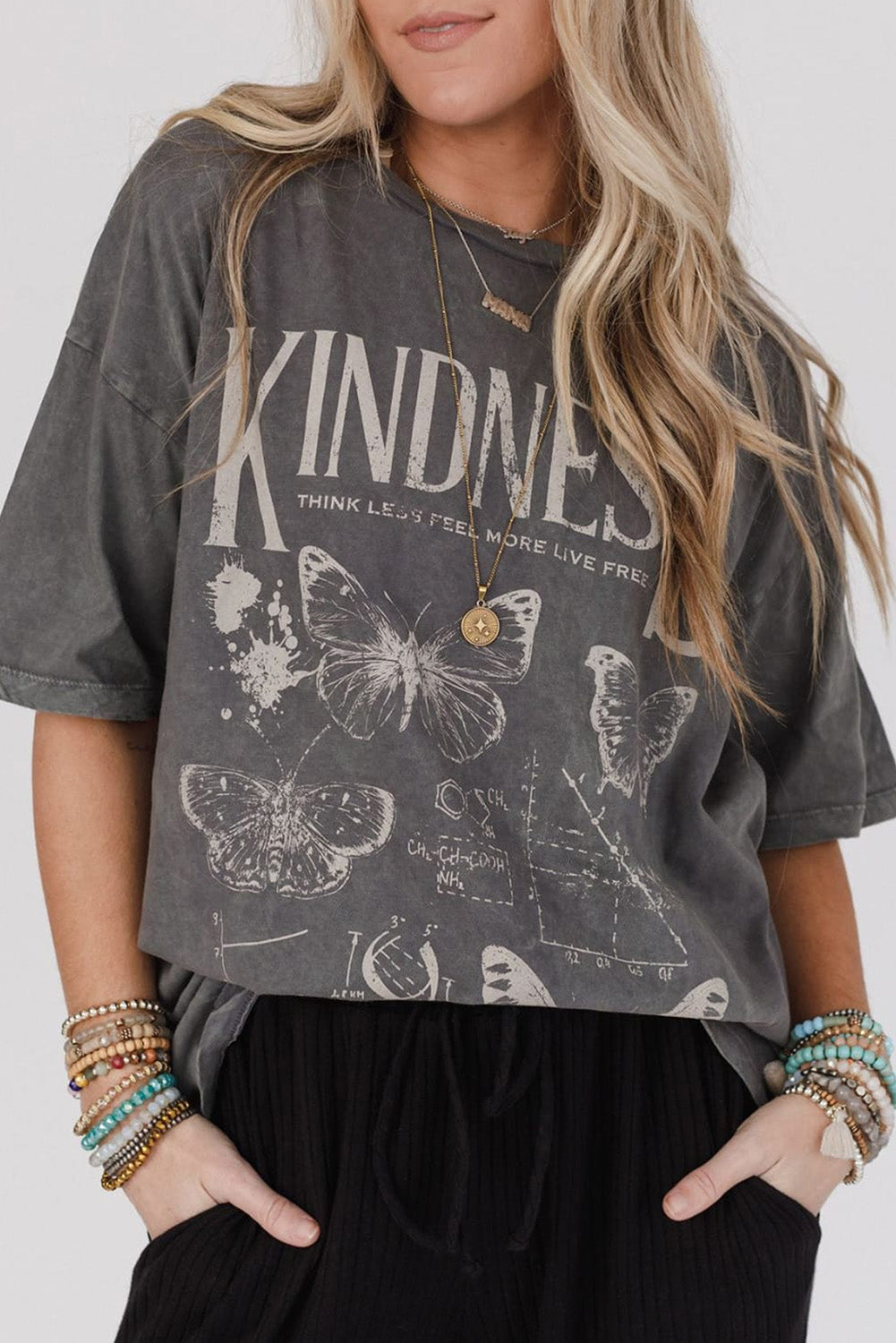 Dark Grey Kindness Butterflies Loose Tee