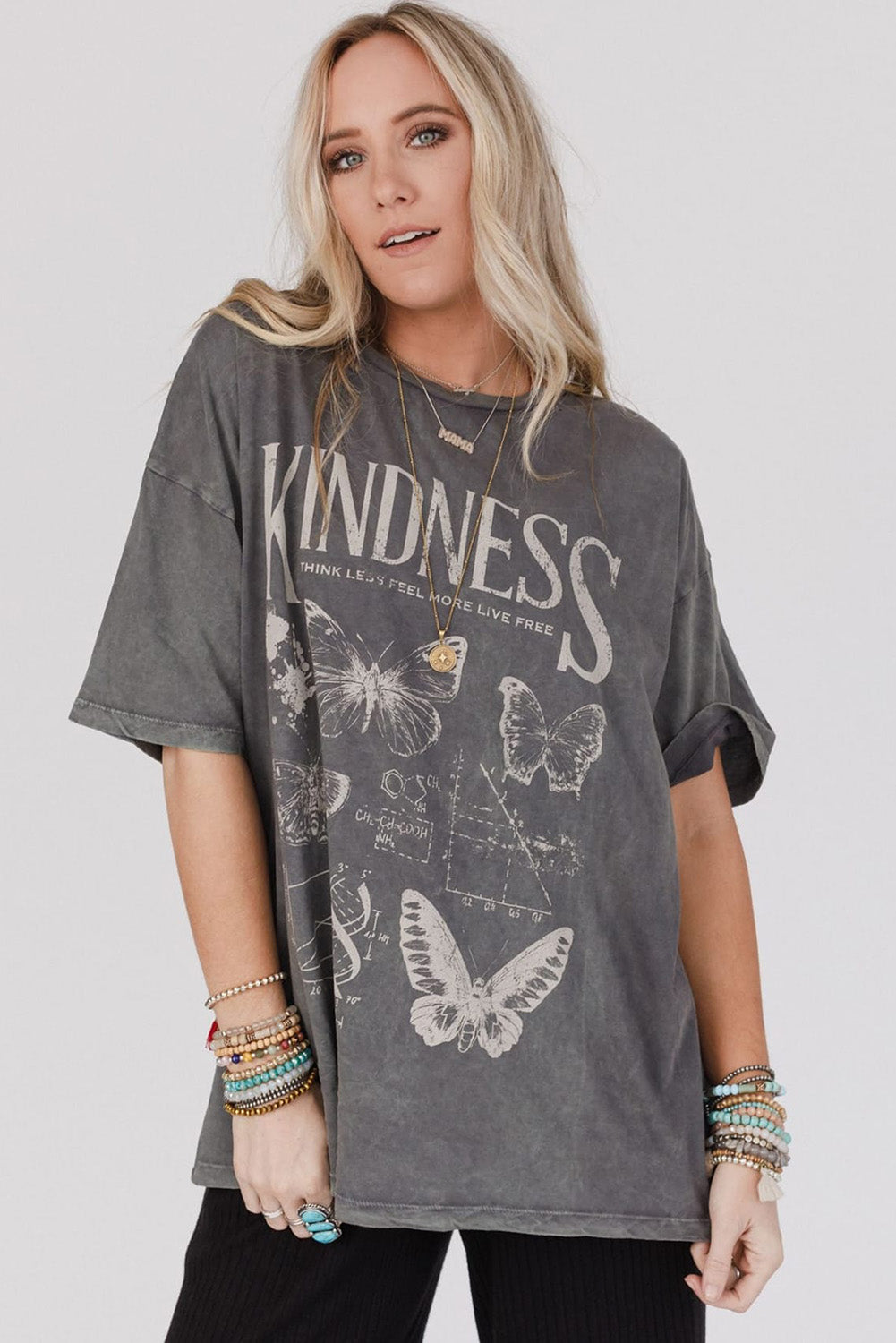 Dark Grey Kindness Butterflies Loose Tee