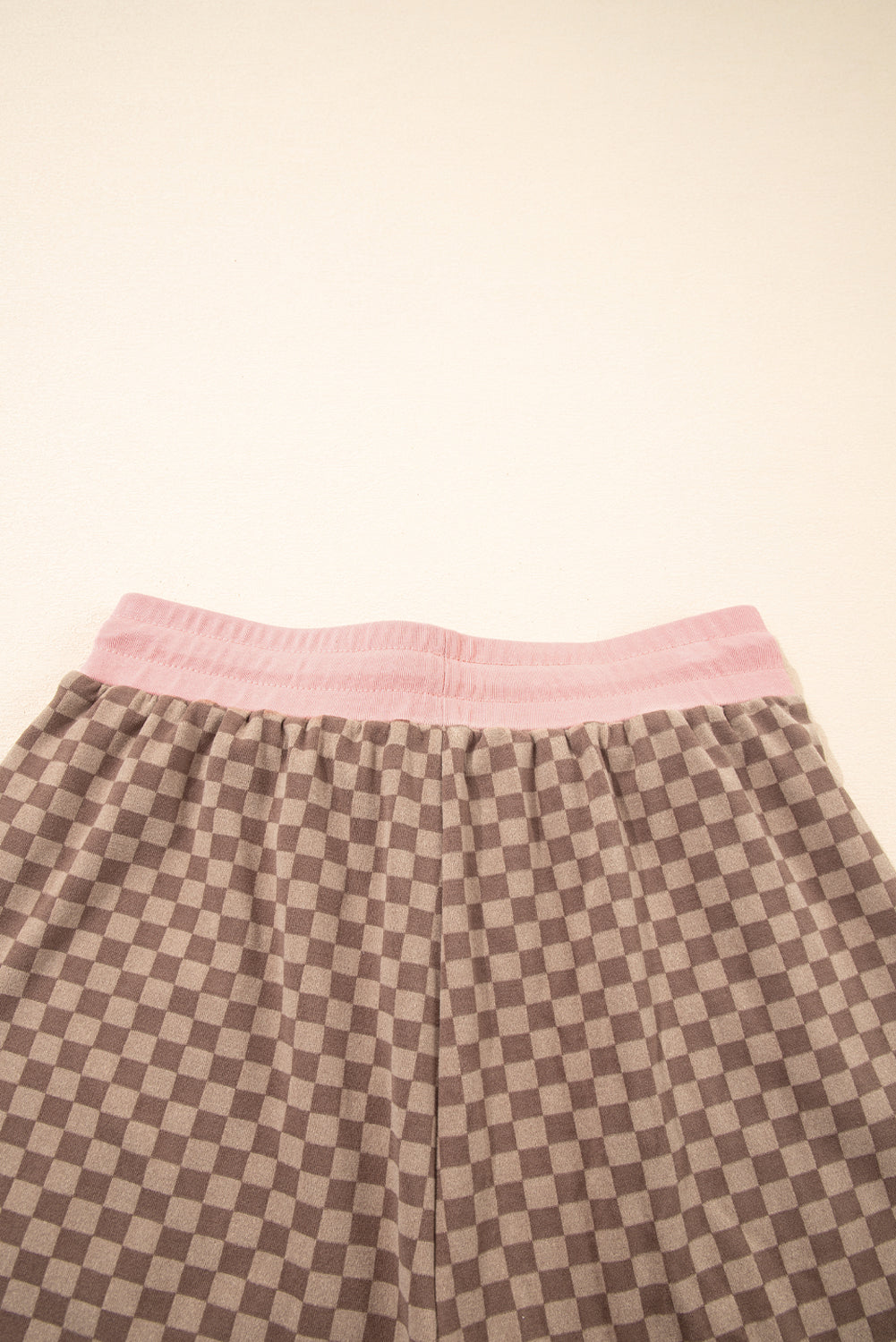 Brown Checkerboard Long Sleeve Pullover and Shorts Set