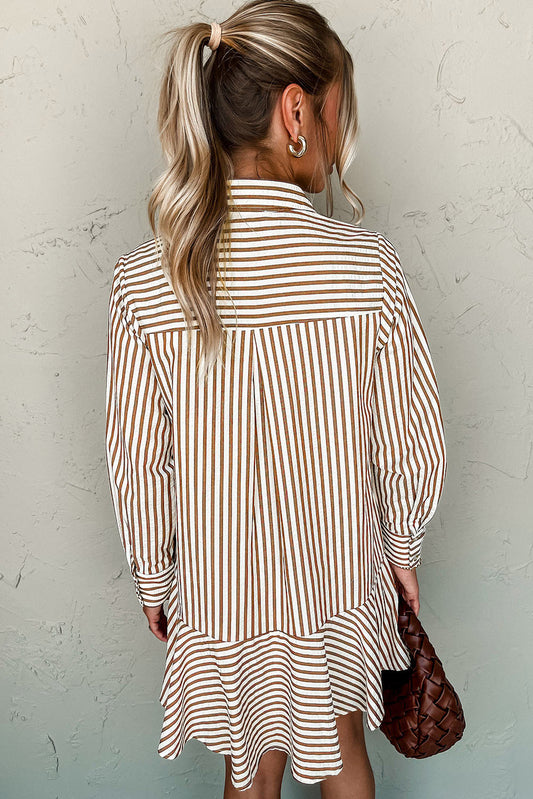 Brown Long Sleeve Shirt Mini Dress